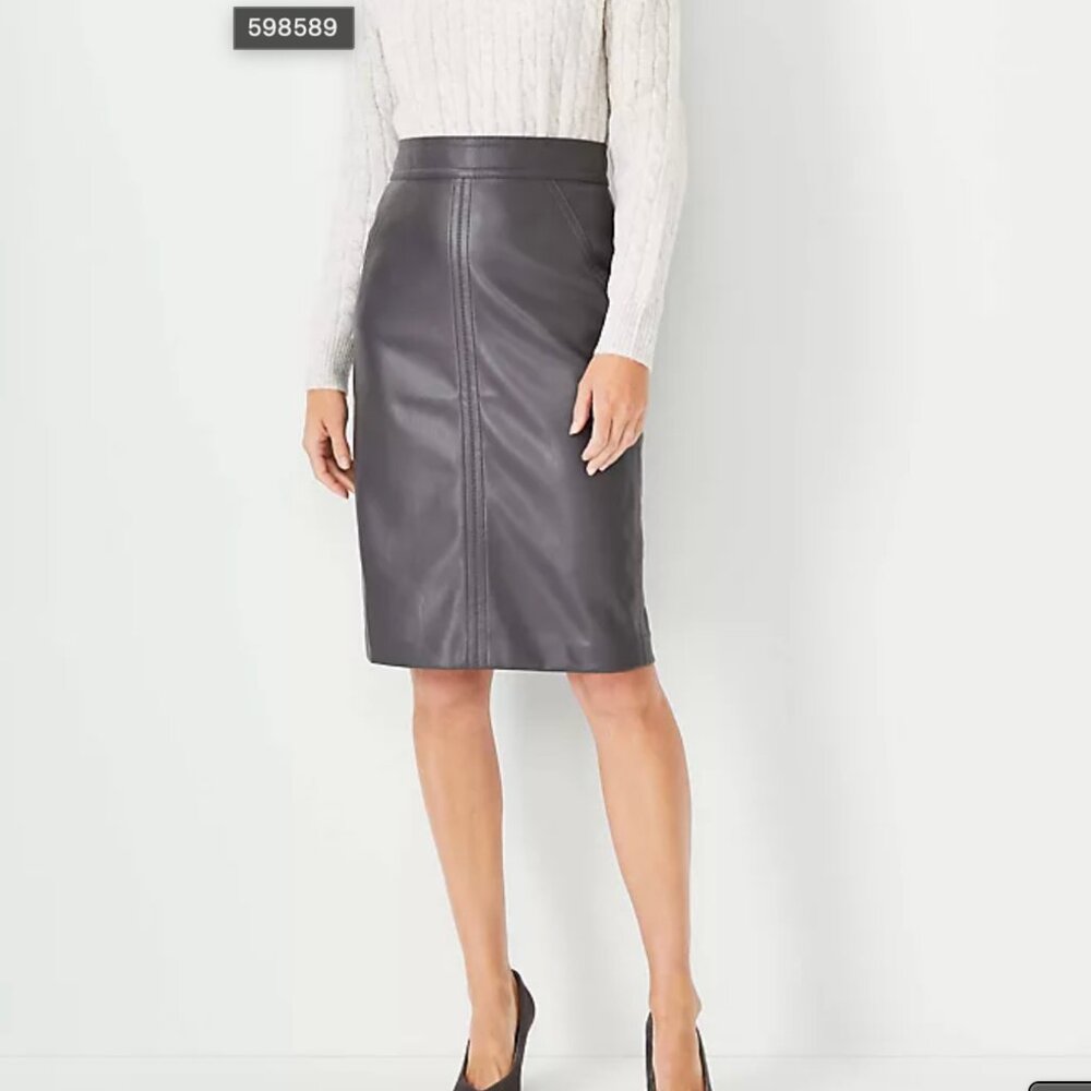 Ann Taylor Petite Seamed Faux Leather Pencil Skirt